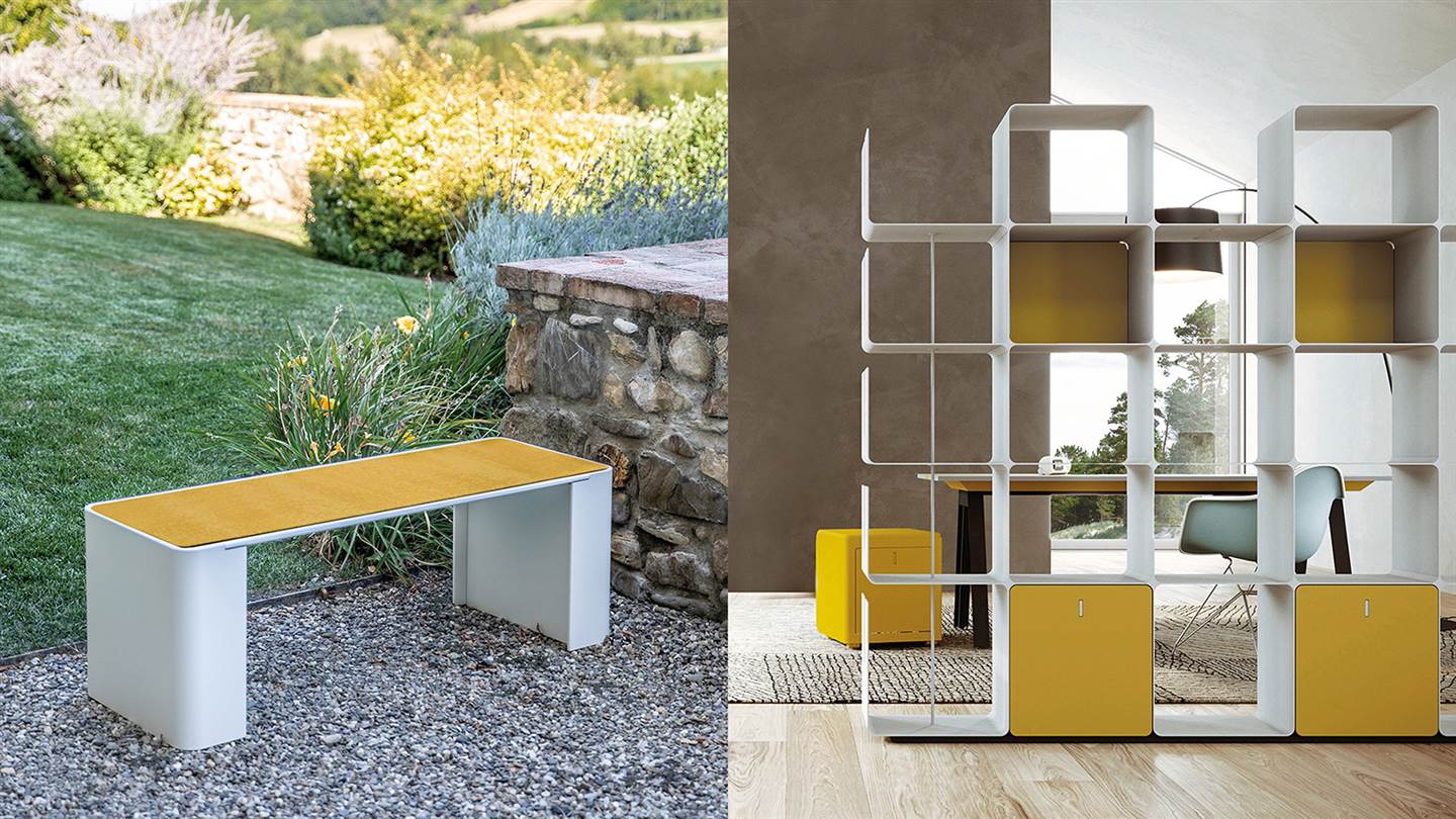 Furniture in yellow and bright accent colours for a happy and stimulating space.